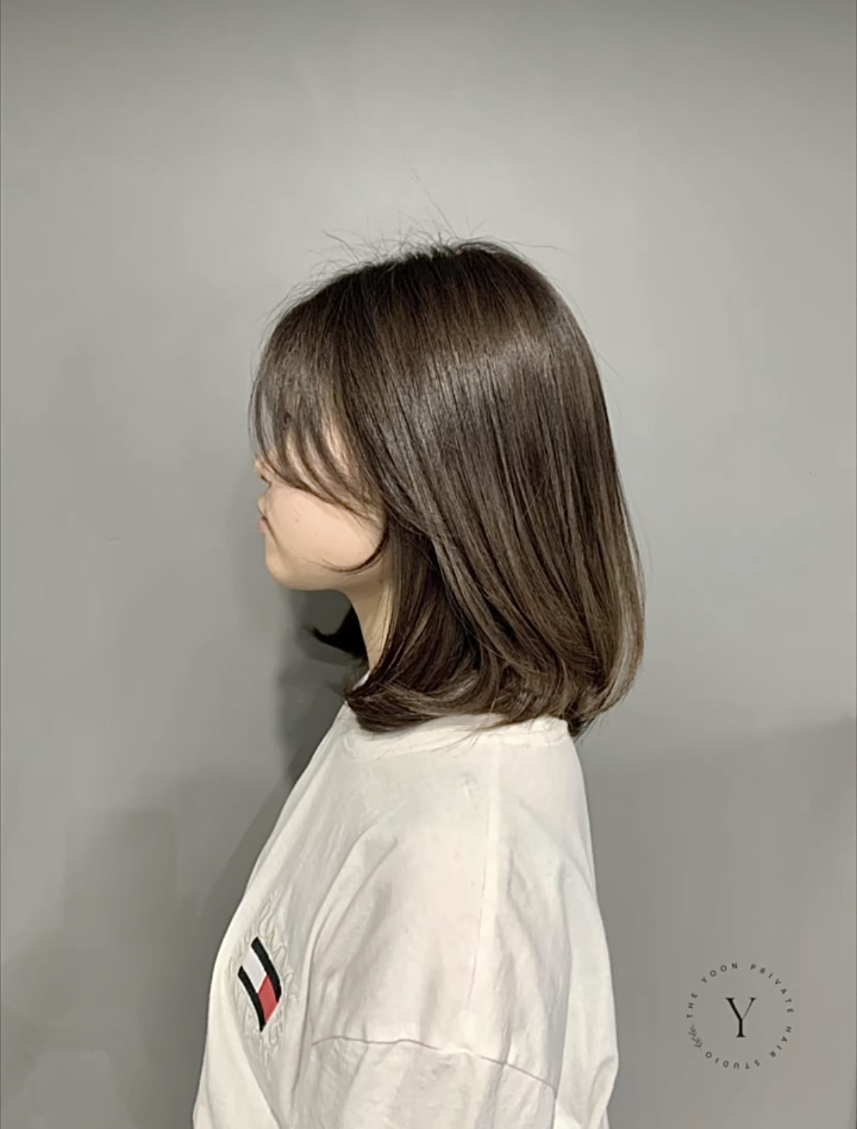 Ash brown bob, side profile