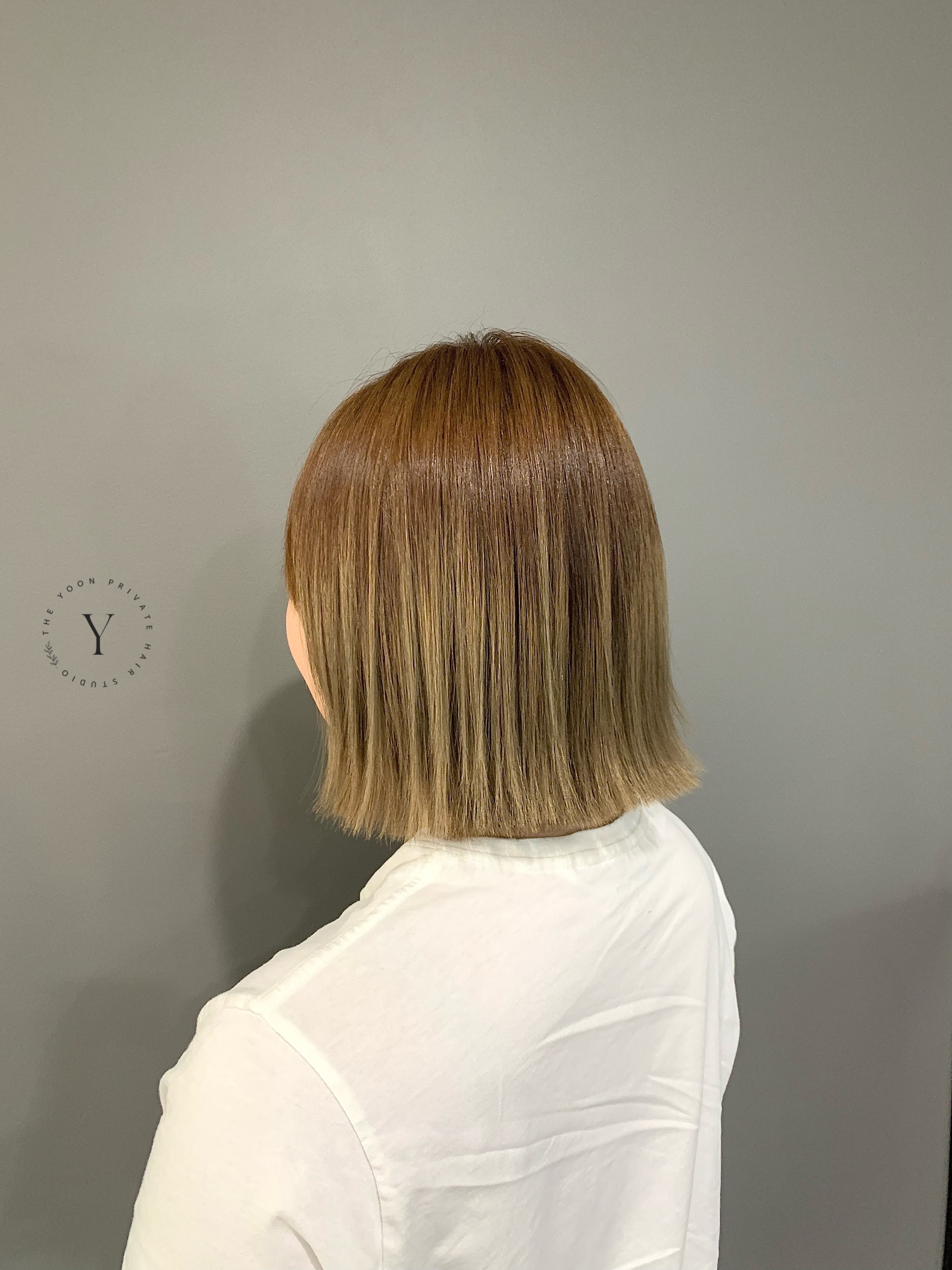Copper ginger blunt bob, seen from behind